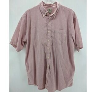 LL Bean Mens XL Tall Seersucker Shirt Red White Stripe Short Sleeve Button Down